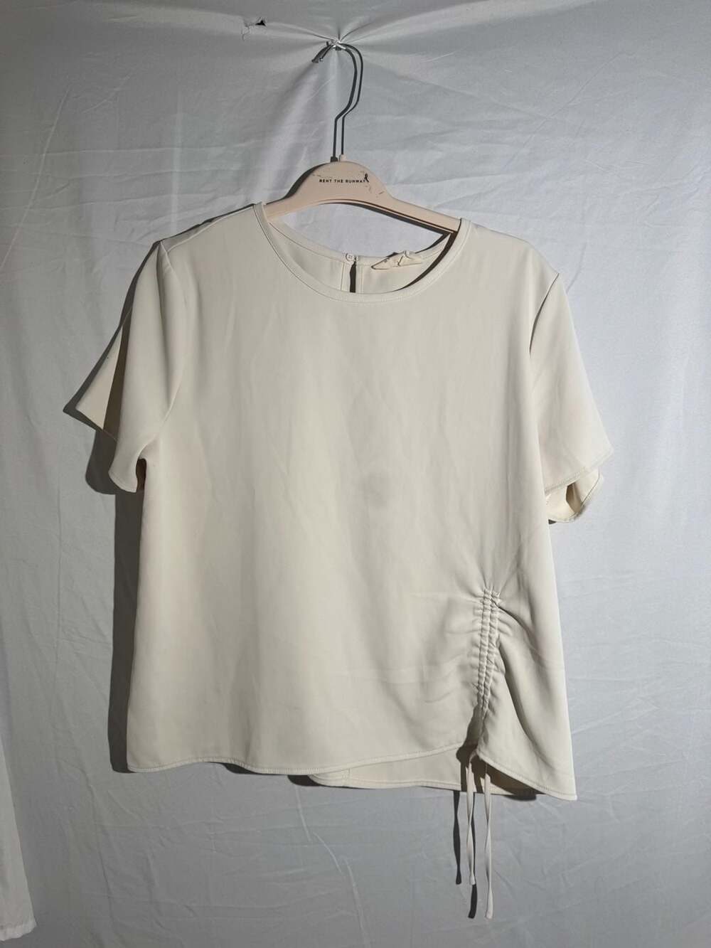 Melloday Ruched Side Short Sleeve Blouse Womens XL Cream Off White Keyhole Back